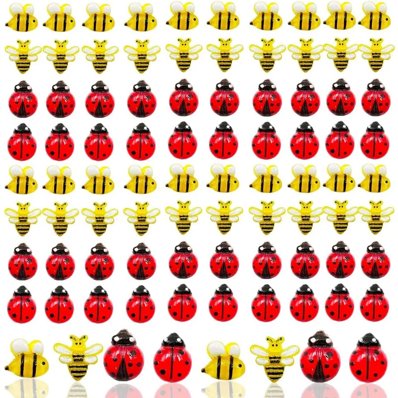 25/50/100 Pcs Resin Tiny Bee Ladybugs Figurines Miniatures for Micro Landscape Craft Project Ornament Decorations Accessories