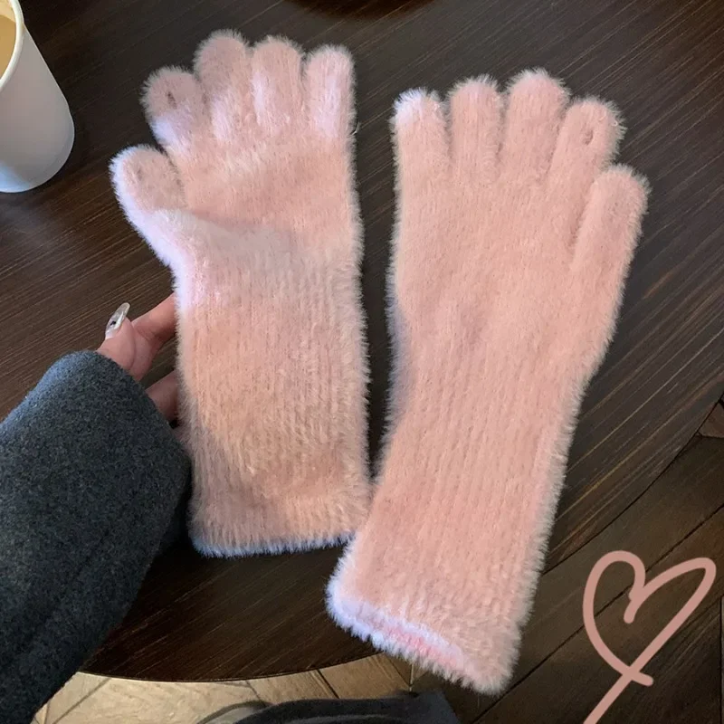 Koreanische Winter Nerz Wolle Handschuhe frauen Winter Verdickt Stricken Warme Kurze Flauschigen Plüsch Fäustlinge Schützen Arme Kalten Outdoor Handschuhe