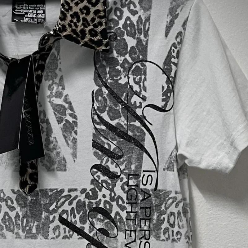 Y2k Retro Gradient Print Leopard Print Neck Polo Shirt Loose Short Top Street Hip Hop Harajuku Unisex Sports Short Sleeved Shirt