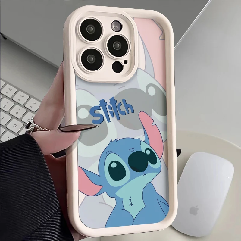 Cute Pink Stitch Couple Phone Case For iPhone 16 15 14 13 12 11 Pro Max XR XS 78 Plus Y2K Cartoon Soft Silicone Shockproof Cover