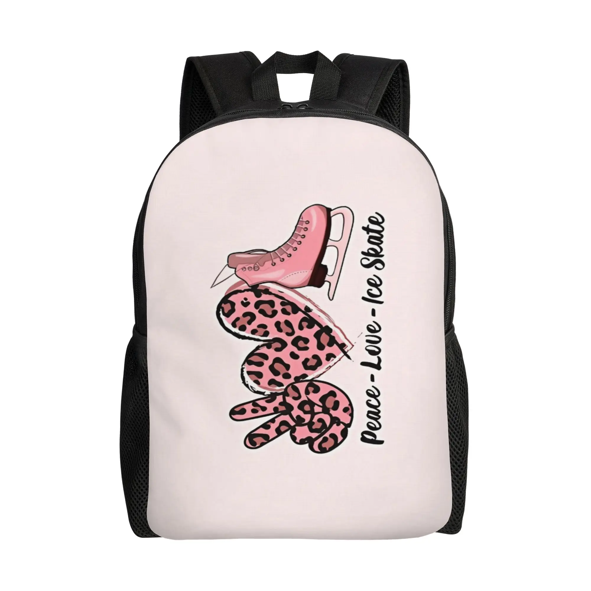 Back to school season Peace Love Ice Skate Ice Skating Figure Skating for women Rucksack  High School Students Light Backpack