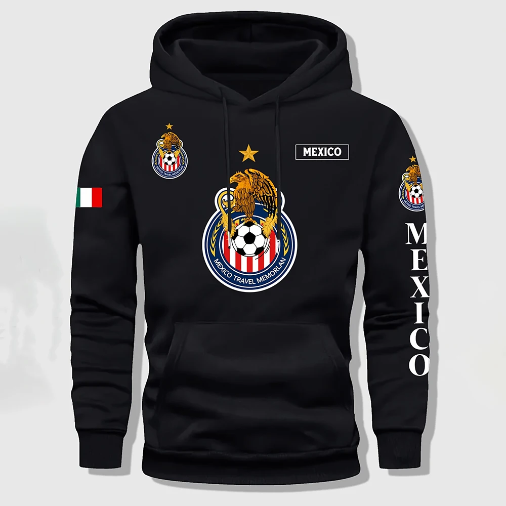 Mexico Football Pattern Print Autumn/Winter New Hoodies Fashion Simple Long Sleeves Tops Daily Sports Men's Hoodies Sweatshirt