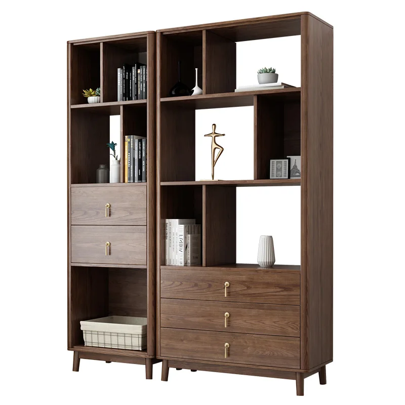 

Nordic solid wood bookcase Brass handle bookshelf Multifunctional locker Modern simple book with drawers Bookcase Bookcase