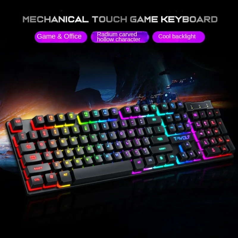 

T-WOLF T20 Thunderwolf Wired Gaming Keyboard RGB Luminous Mechanical Gamer Computer Office USB ABS 104 Keys Russian Spanish