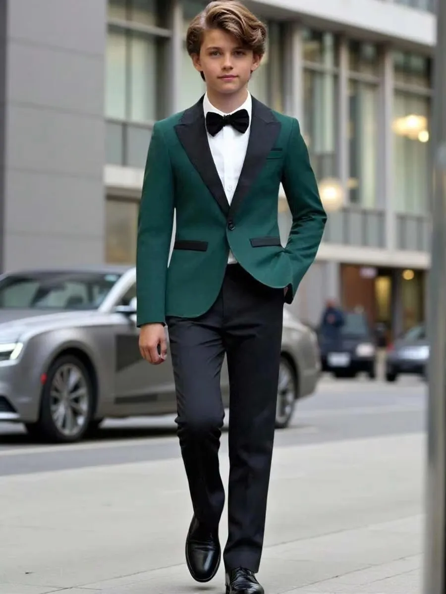 Slim Fit Flower Boy's Suit Set 2 Pieces Tuxedo For Formal Peak Lapel Blazer Pants Kids Outfit For Wedding Prom School Activities