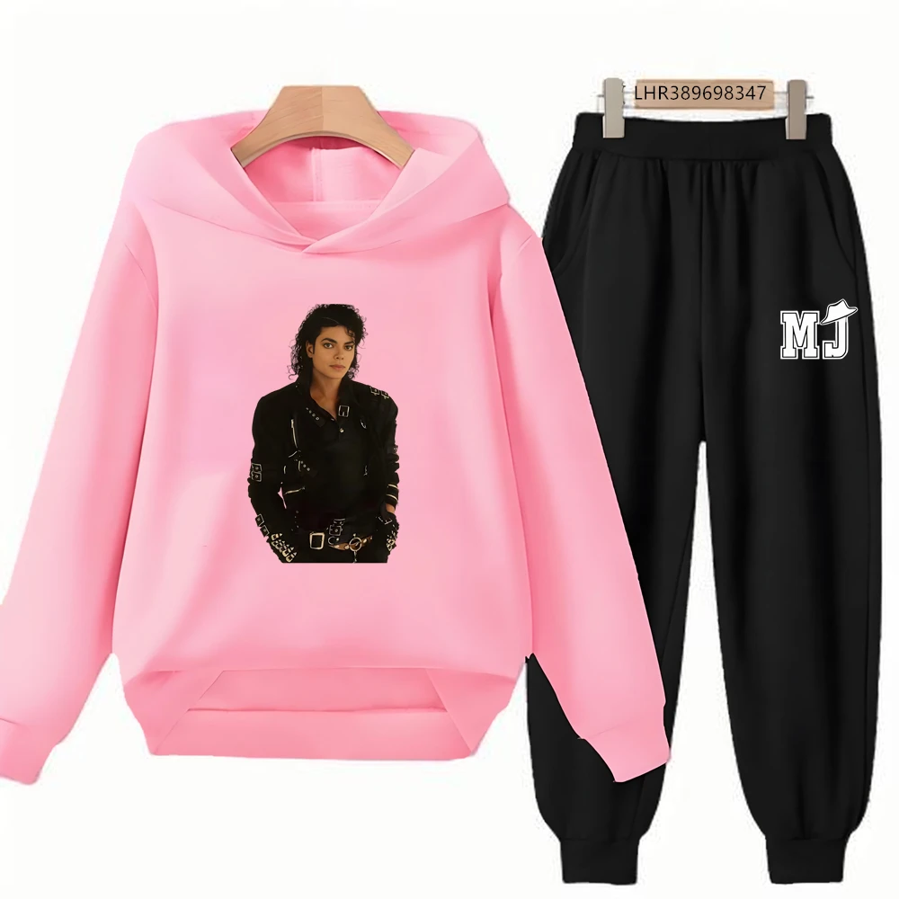 Children's Hoodie+Pants Suit Black 3-12 Years Girl Sweatshirt Sets Boys Pants Suits Michael Jackson Printing Autumn Clothing