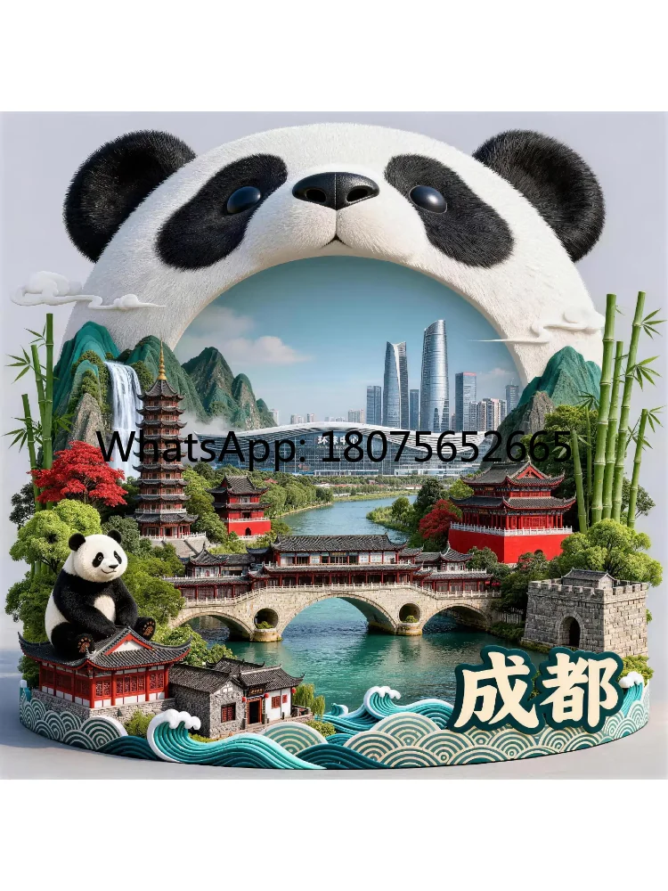 Chengdu refrigerator sticker ancient street cultural and creative relief magnetic sticker city attraction souvenir
