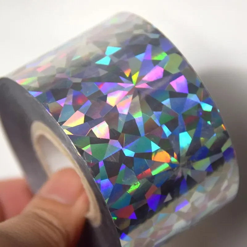 120m Laser Silver Glass Hot Stamping Foils Holographic Nail Transfer Foil Dot Star Waves Foils Paper Colorful Nail Foil Sticker
