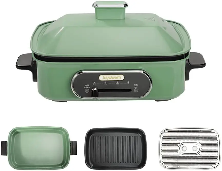 3-in-1 elektrischer Hot Pot, Mehrzweck-Shabu-Shabu-Topf mit Grillpfanne und Dampfgarer, UL-gelistet, antihaftbeschichtete Keramikölbeschichtung, 4,5 l, JD-