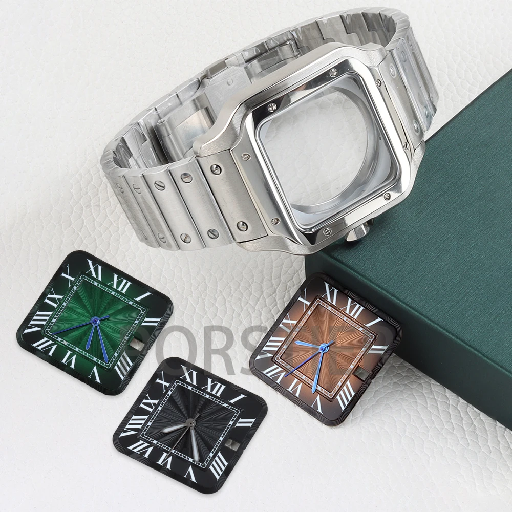 

38mm Watch Case NH35 Dial Face Hands Square Roman Dial no Luminous for Santos NH35/NH36/NH38 Movement Watch Repair Accessories