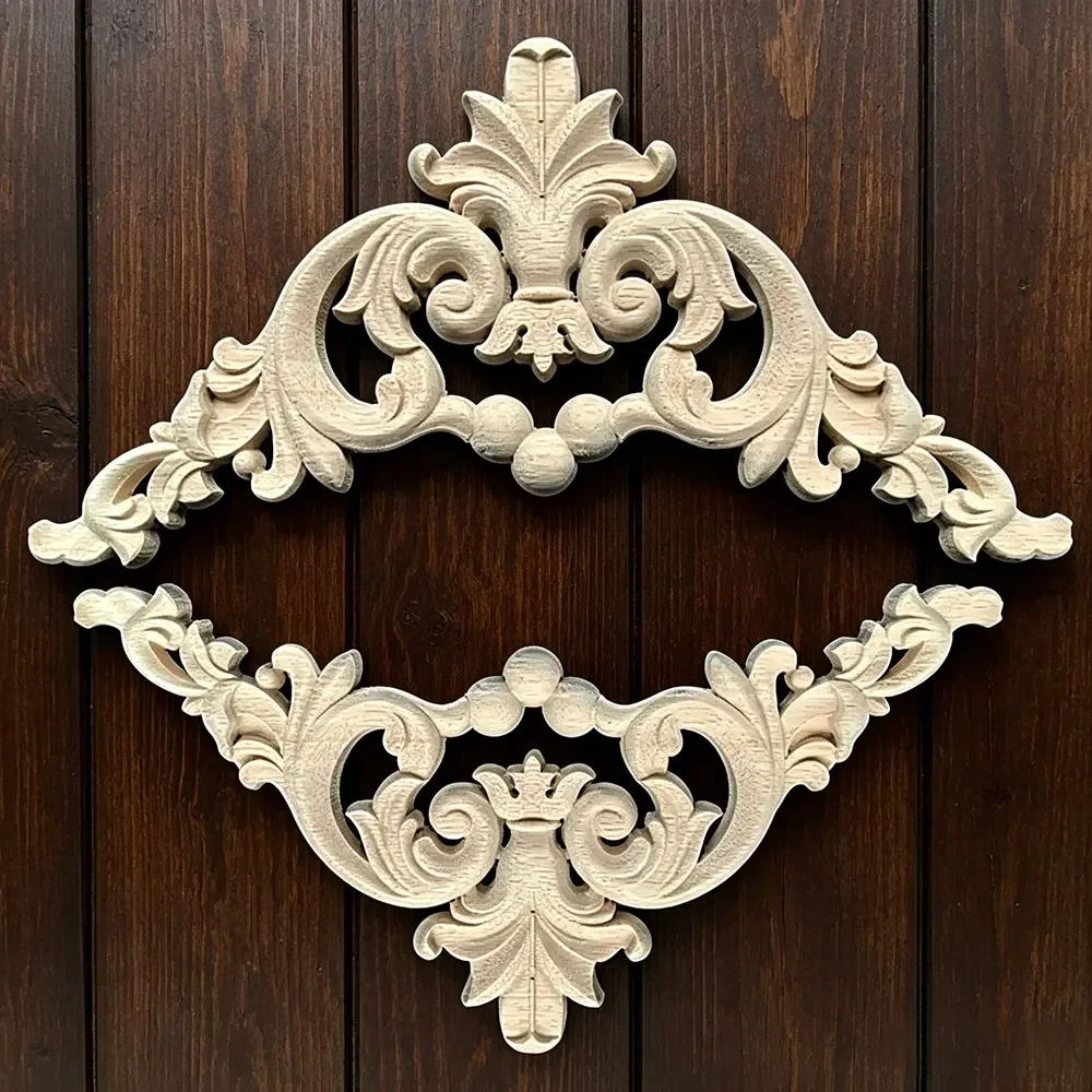 4PCS Wood Carved Long Applique Frame Corner Onlay Unpainted Furniture Vintage Home Decoration Accessories Decor Door Decor