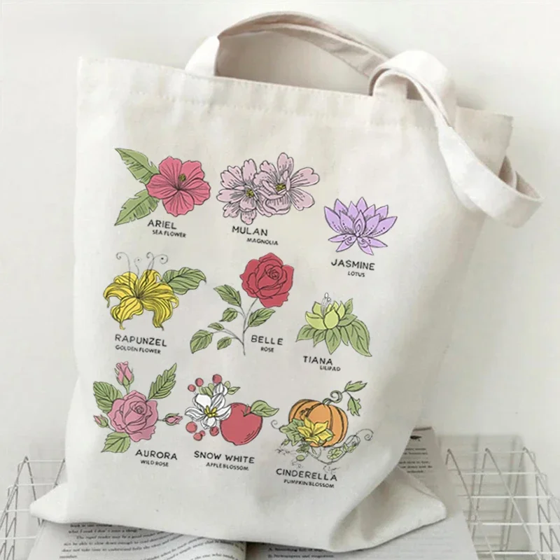 Myosotis Alpestris Canvas Tote Bag for Women “Forget Me Not” Handbag Aesthetics Flower Shopper Bags Female Bohemia Shoulder Bag