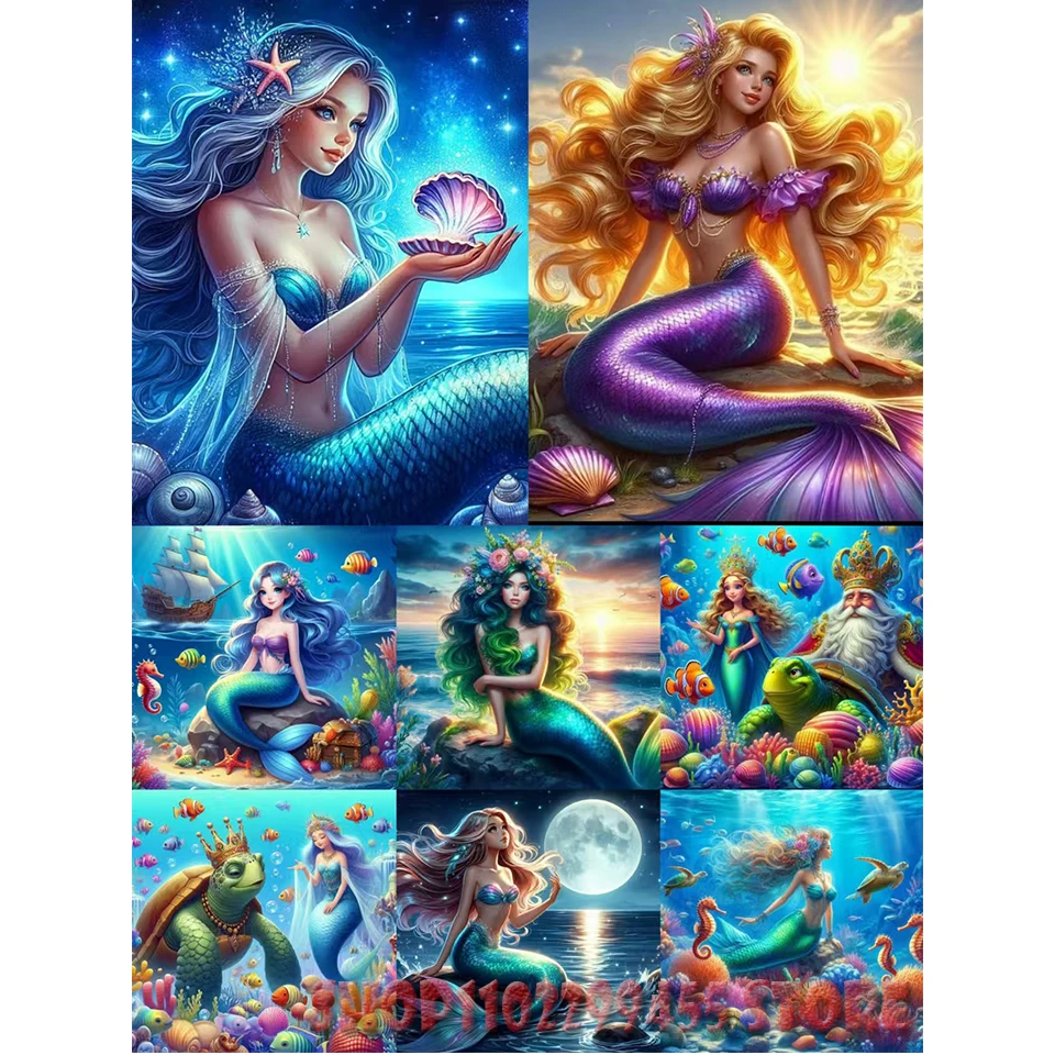 Cartoon 5D DIY Diamond Painting Pearl Embroidery Square Round Water Diamond Mosaic Underwater Mermaid Portrait Home Decoration M