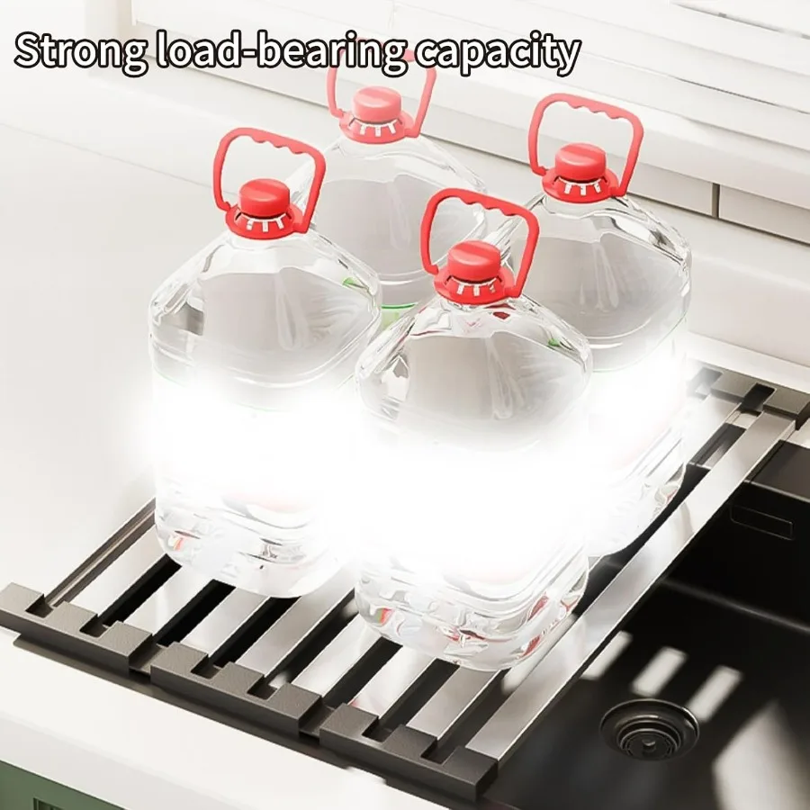 رف تجفيف الأطباق القابل للطي فوق الحوض لطاولة المطبخ من الفولاذ المقاوم للصدأ بساط تجفيف الأطباق متعدد الوظائف مع توفير المساحة #3