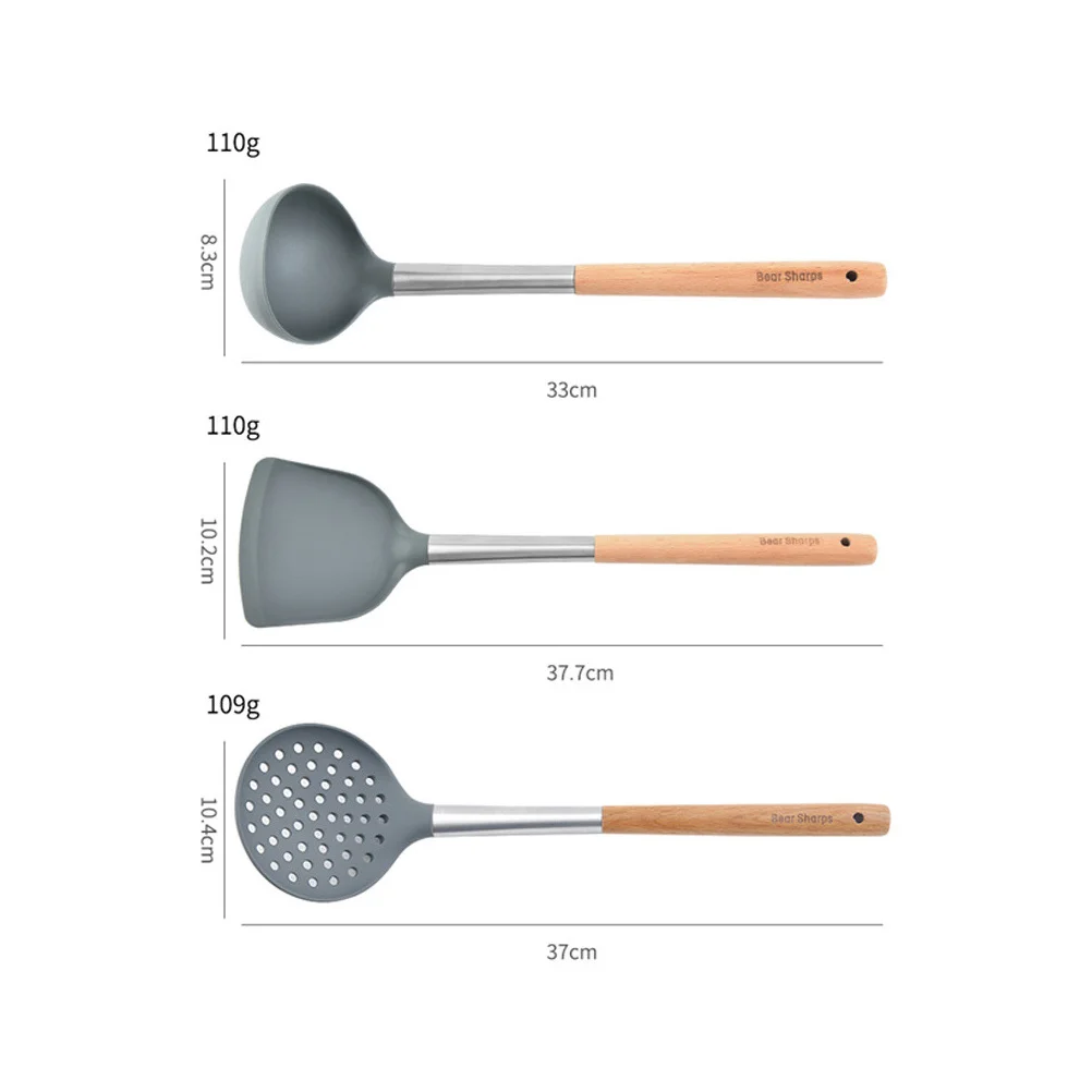 Kitchen Utensil Set Silicone and Wood Cooking Utensils Heat Resistant Storage Hanging Hole Kitchen Gadget for Home Cooking