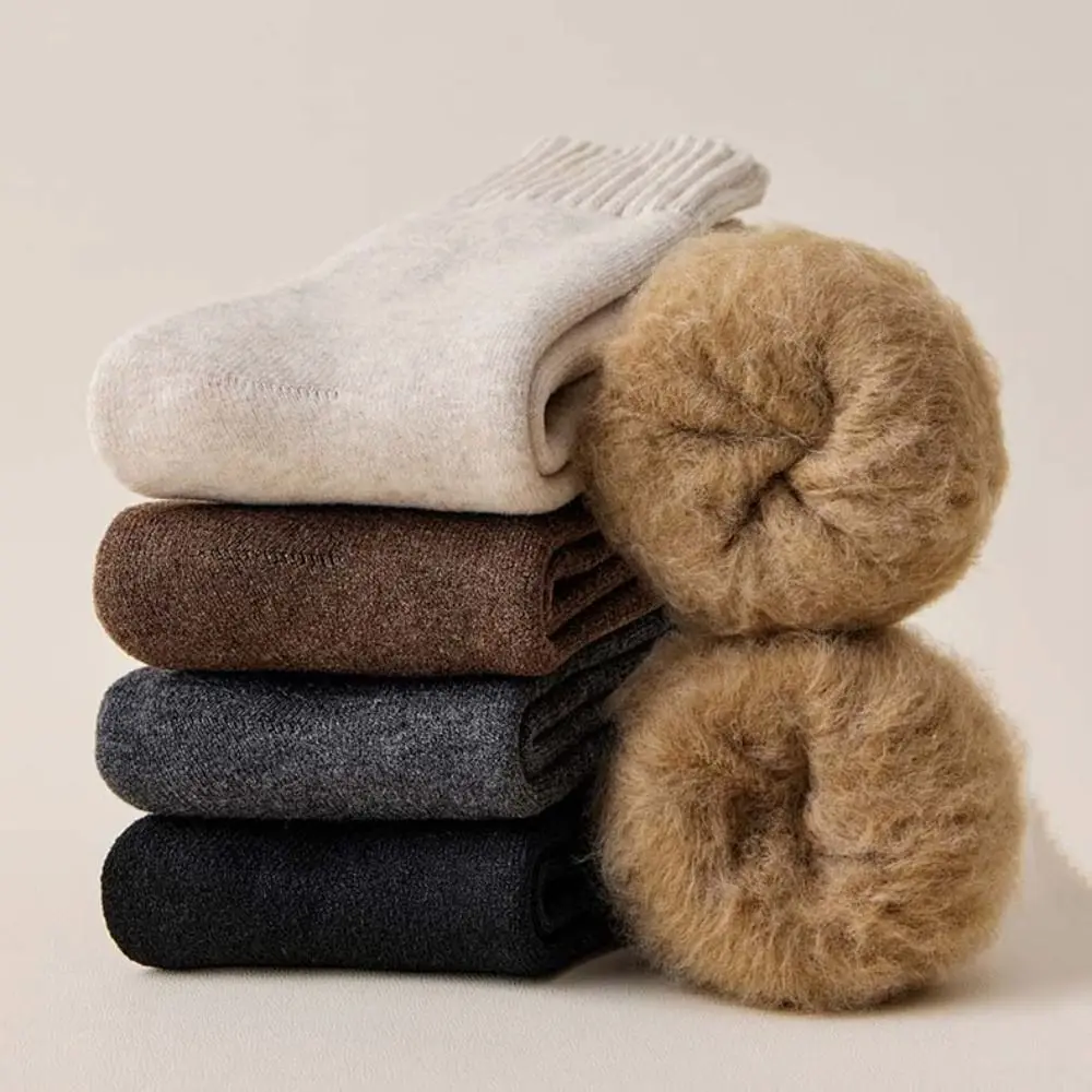 3Pairs Basic Simple Thicken Warm Socks Autumn Winter Mid Tube Thermal Wool Socks Plush Hosiery Cashmere Socks Men Autumn Winter