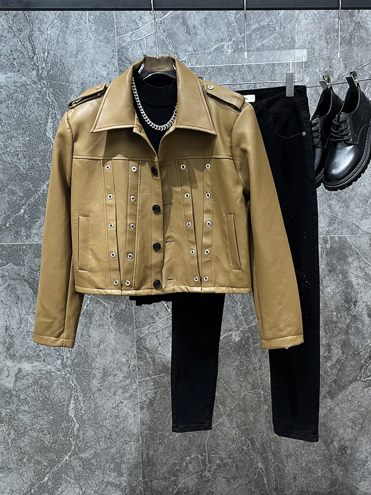 

Metallic oulder Padded Men's Biker Jaet ort Leather Coat Trendy Brand Casual Loose Fit Long Sve Youthful Sle