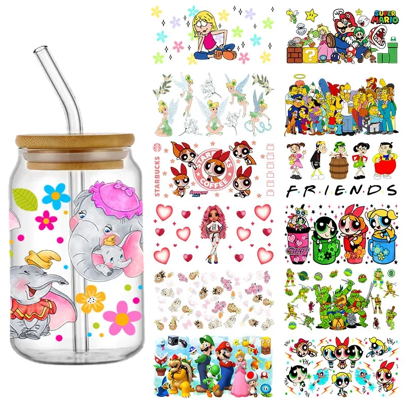 Cartoon Mädchen Ninja Turtles UV DTF Cup Wrap Transfer Aufkleber Simpson für 16OZ Glasdose selbstklebende wasserdichte individuelle Aufkleber