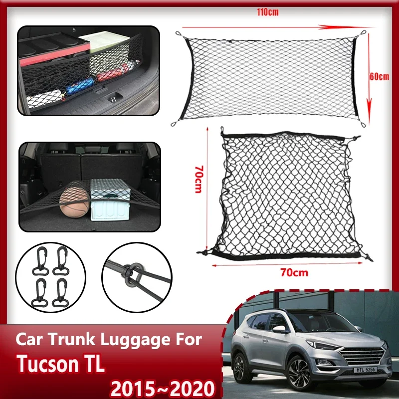 Car Trunk Nets For Hyundai Tucson TL 2015-2020 Storage Bag Back Rear Trunk Organizer Elastic String Luggage Mesh Car Accessories