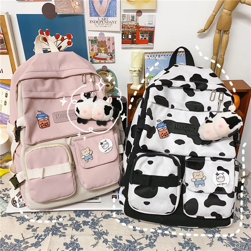 

Cow pattern schoolbag for 2023 new soft girl student backpack large capacity travel leisure backpack school purse for girls ita