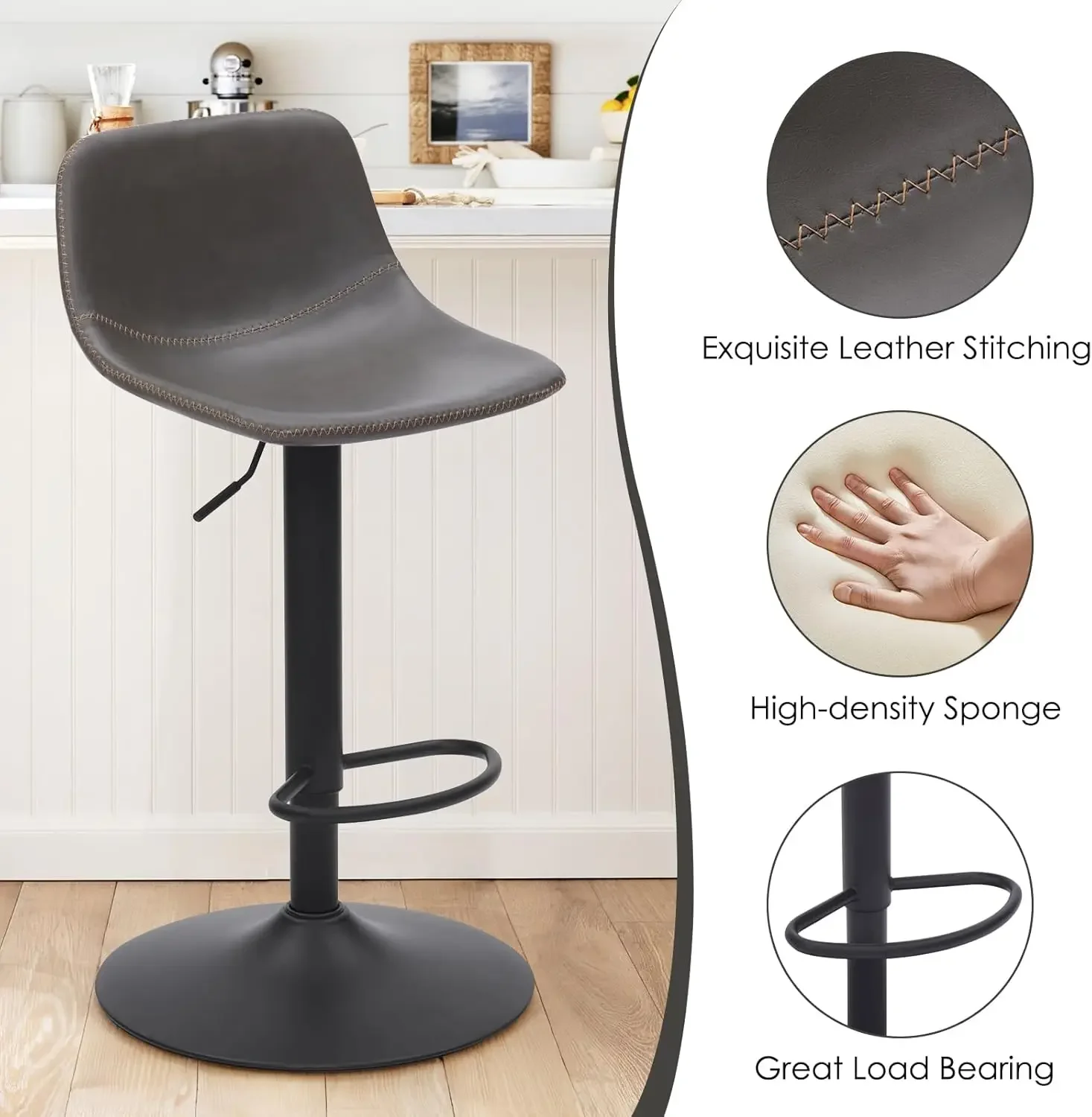 [XMSJ]Adjustable Bar Stools Set of 2, Mid Century Modern Swivel Bar Stools, Industrial Bar Height Stools with Back Support Count