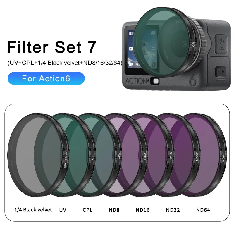 

Filter Kit for DJI Osmo Action 6 – ND, CPL UV Lens Filters, Snap-On/HD Optical Glass/Multi-Coated Filters Set Accessories