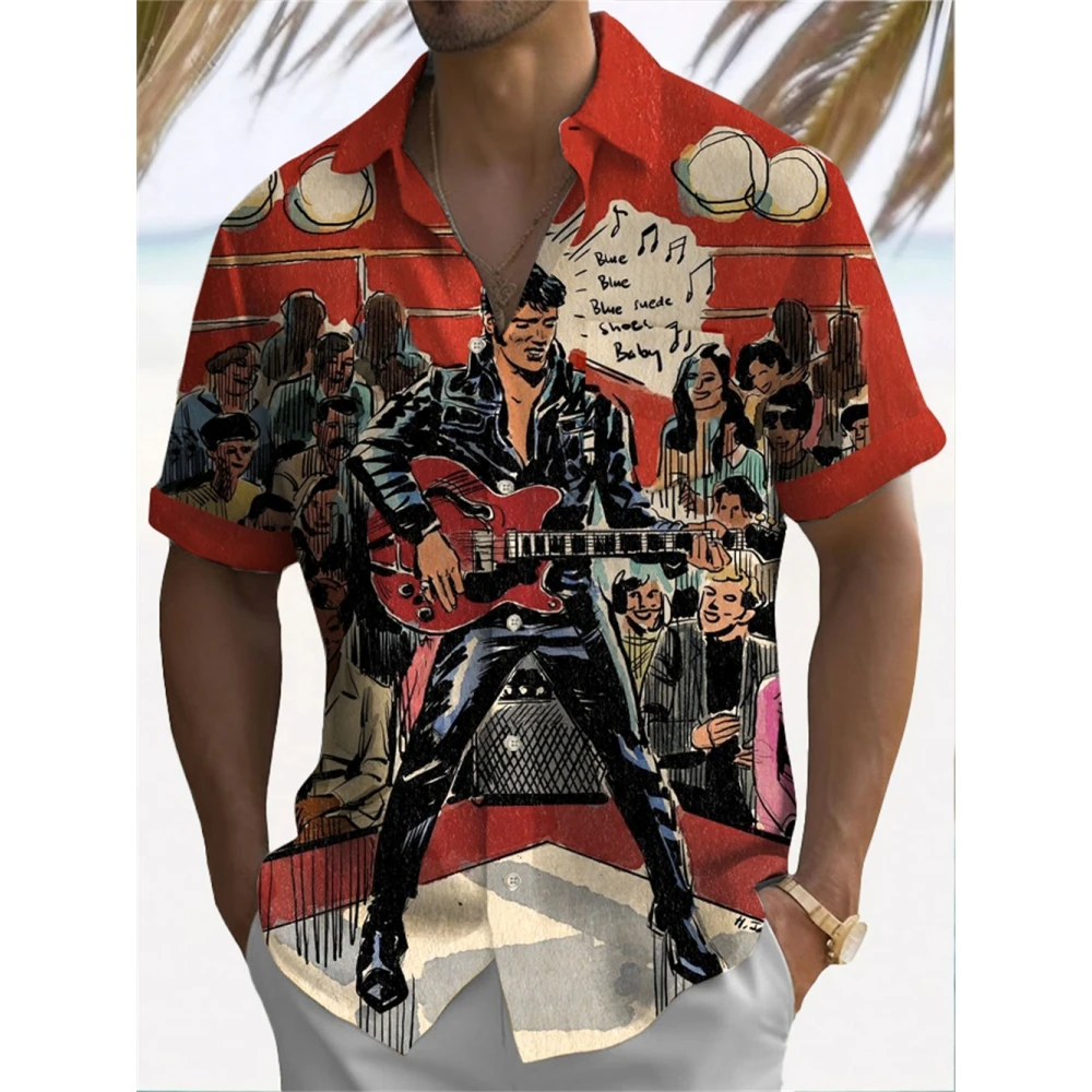 Camicia Casual da uomo musicale Rock Band stampa 3d chitarra camicia hawaiana uomo estate Casual camicia traspirante a maniche corte abbigliamento