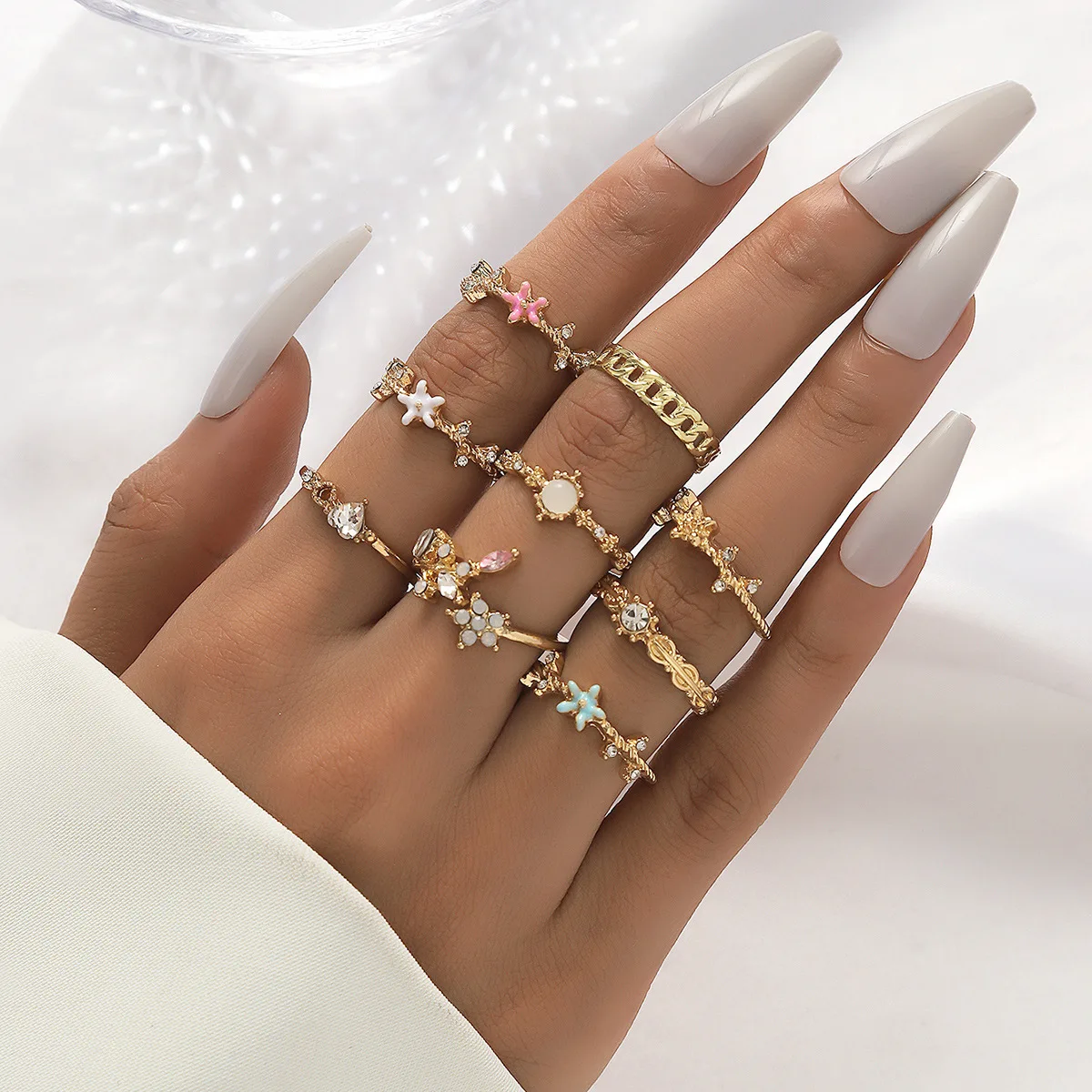 Europe and the United States popular exquisite ring set creative cobra diamond trend geometric ring cross-border accessories
