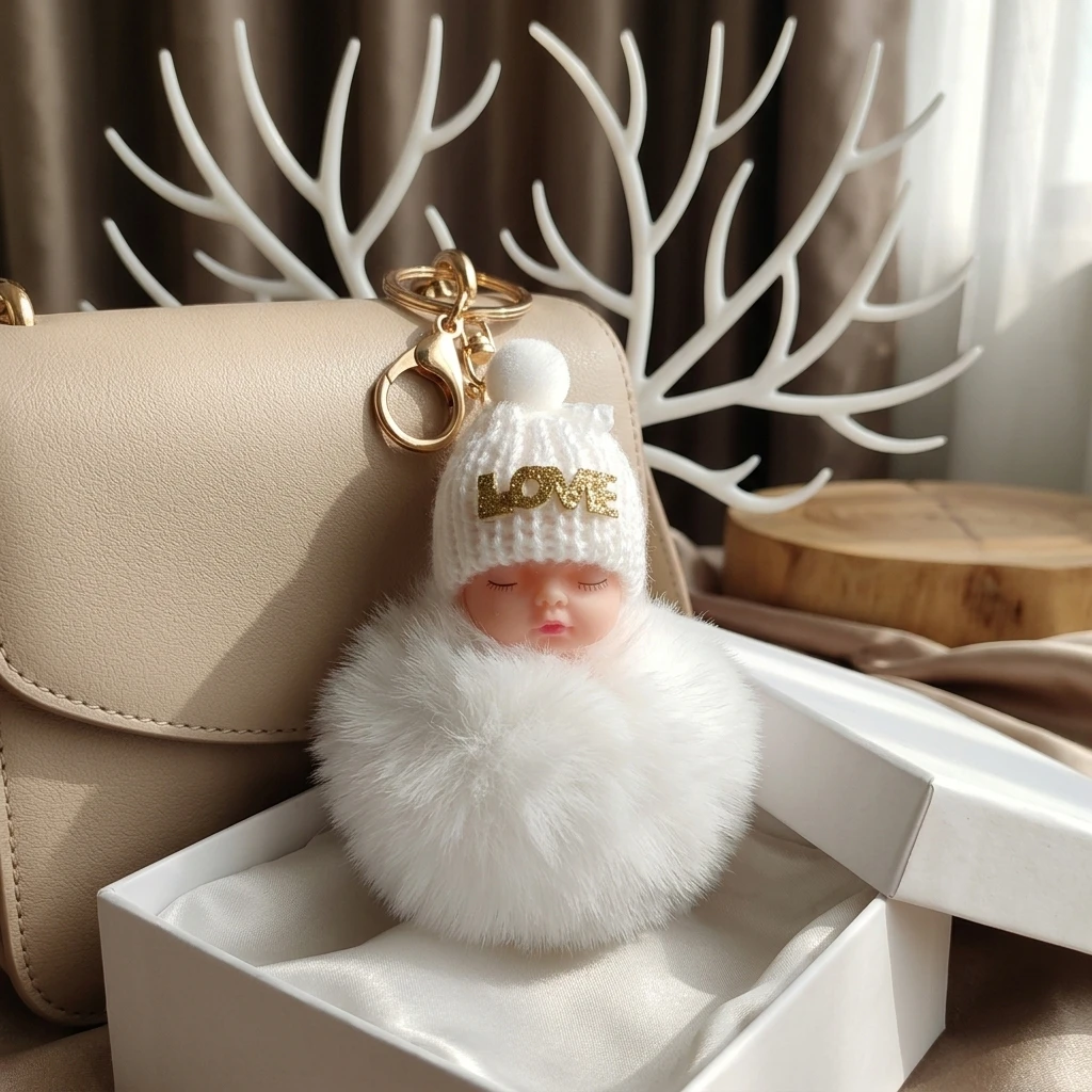 Synthetic Rabbit Fur Keychain for Women Bags Decoration with Cartoon Design Soft Touch and Durable Metal Ring