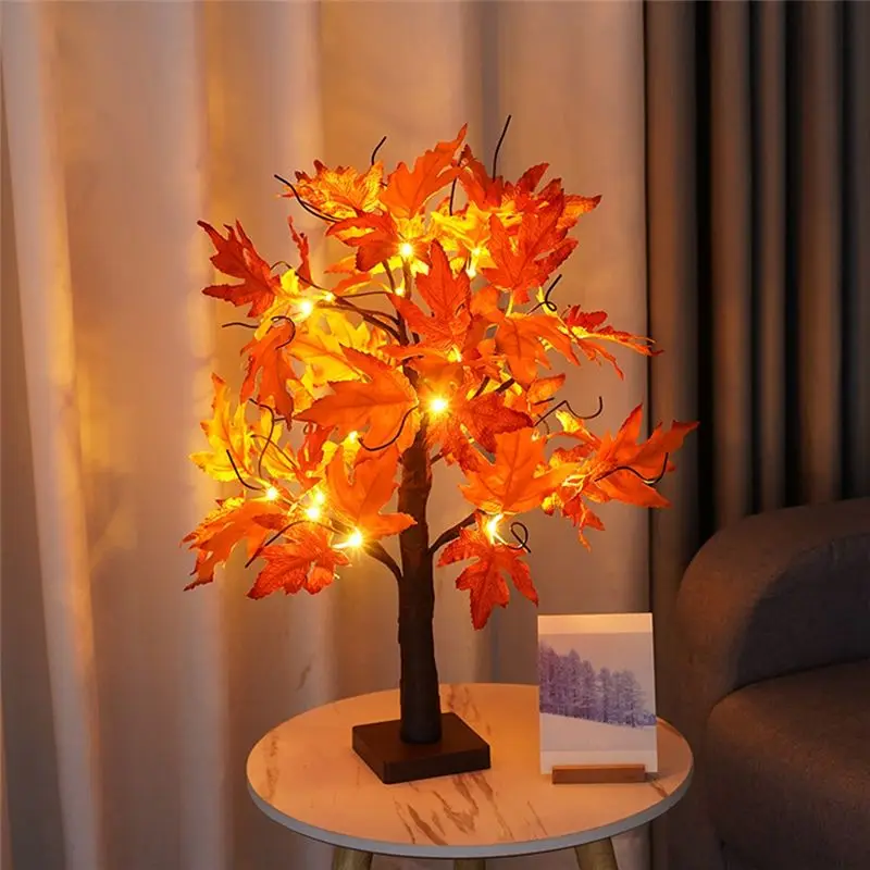 AEE4-Autumn Decoration Maple Leaf Tree Lights With 24 Leds + Autumn Leaves Decoration For Table Autumn
