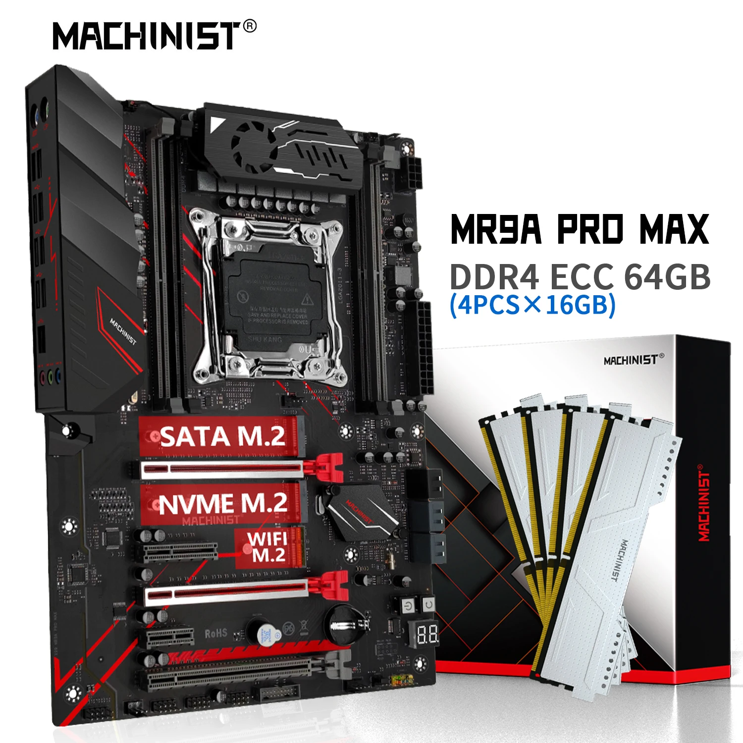 MACHINIST X99 Motherboard Combo Kit Support LGA 2011-3 Xeon E5 2667 2670 V3/V4 CPU DDR4 64GB=4*16gb RAM Memory NVME M.2 MR9A PRO