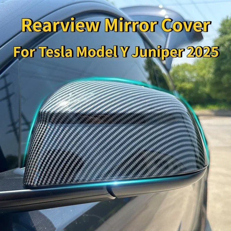 2 Stück Tesla Model YL / Y Juniper Carbonfaser Schwarze Seitenspiegelabdeckung ABS Schadensfreie Installation Schutzdekoration – Detail 1