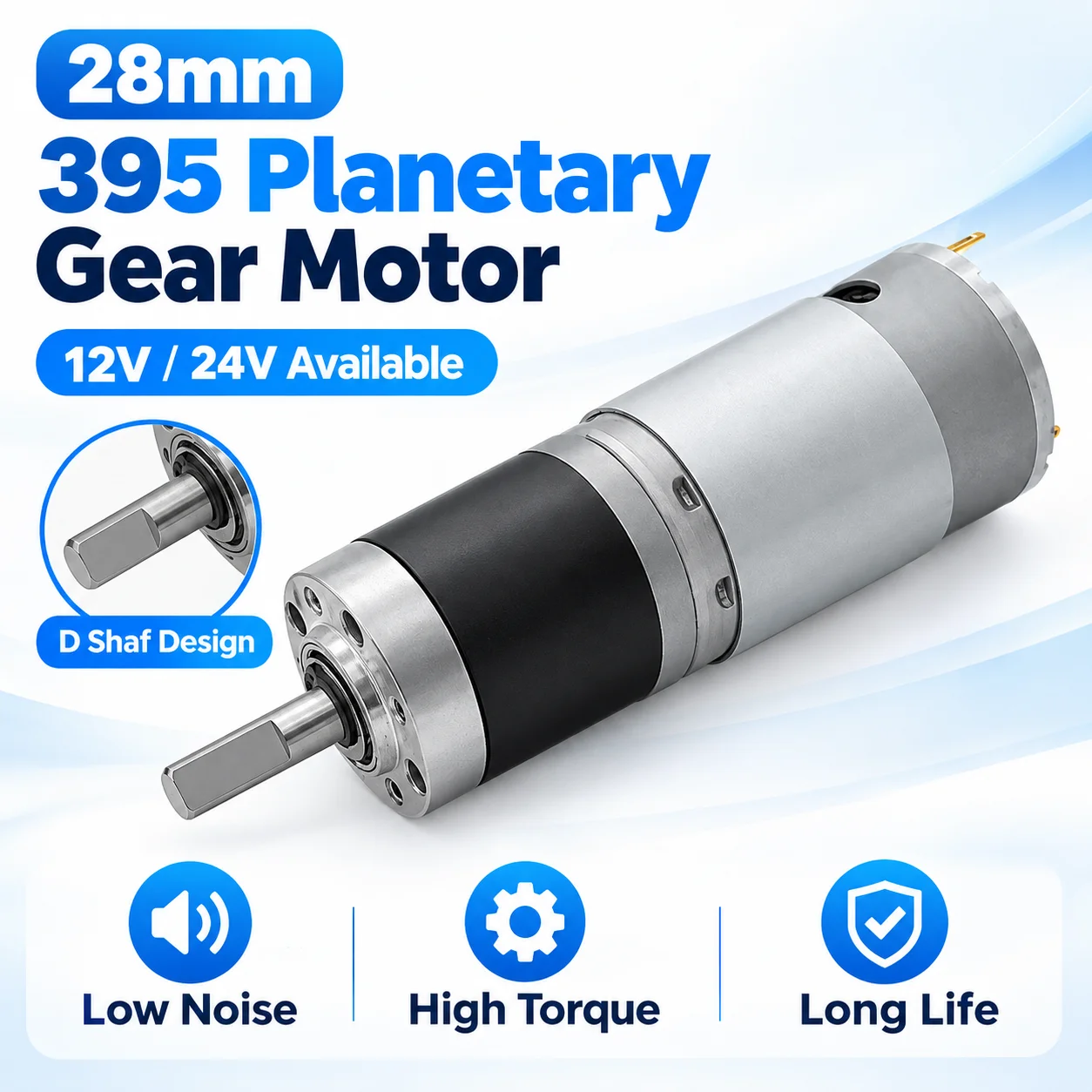 28mm 395 Planetary DC Gear Motor 12V 24V Miniature Adjustable Low Speed High Torque Reduction Engine for DIY Robot Smart Devices