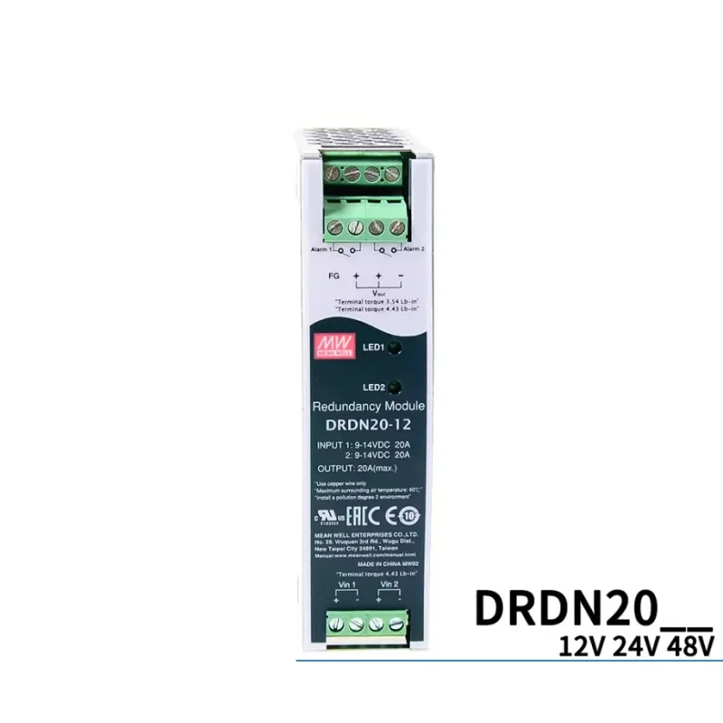 DRDN20 Mean Well DRDN20-12 DRDN20-24 DRDN20-48 20A DIN Rail Type Redundancy Control Module Switching Power Supply