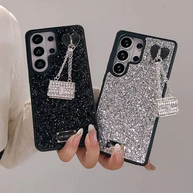 Luxury Coquette Rhinestone Mini Bag Charm Phone Case for S26 Ultra Glitter Glam Girly Protect Cover for Samsung Galaxy S25 S24