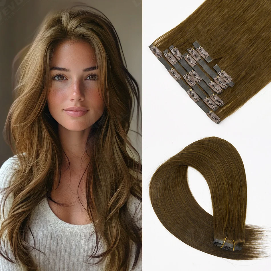 7PCS Natural Brazilian Remy Hair Clip in Extensions 14-22 Inch 110g Invisible Hard PU Weft Real Human Hair in Black Brown Gold