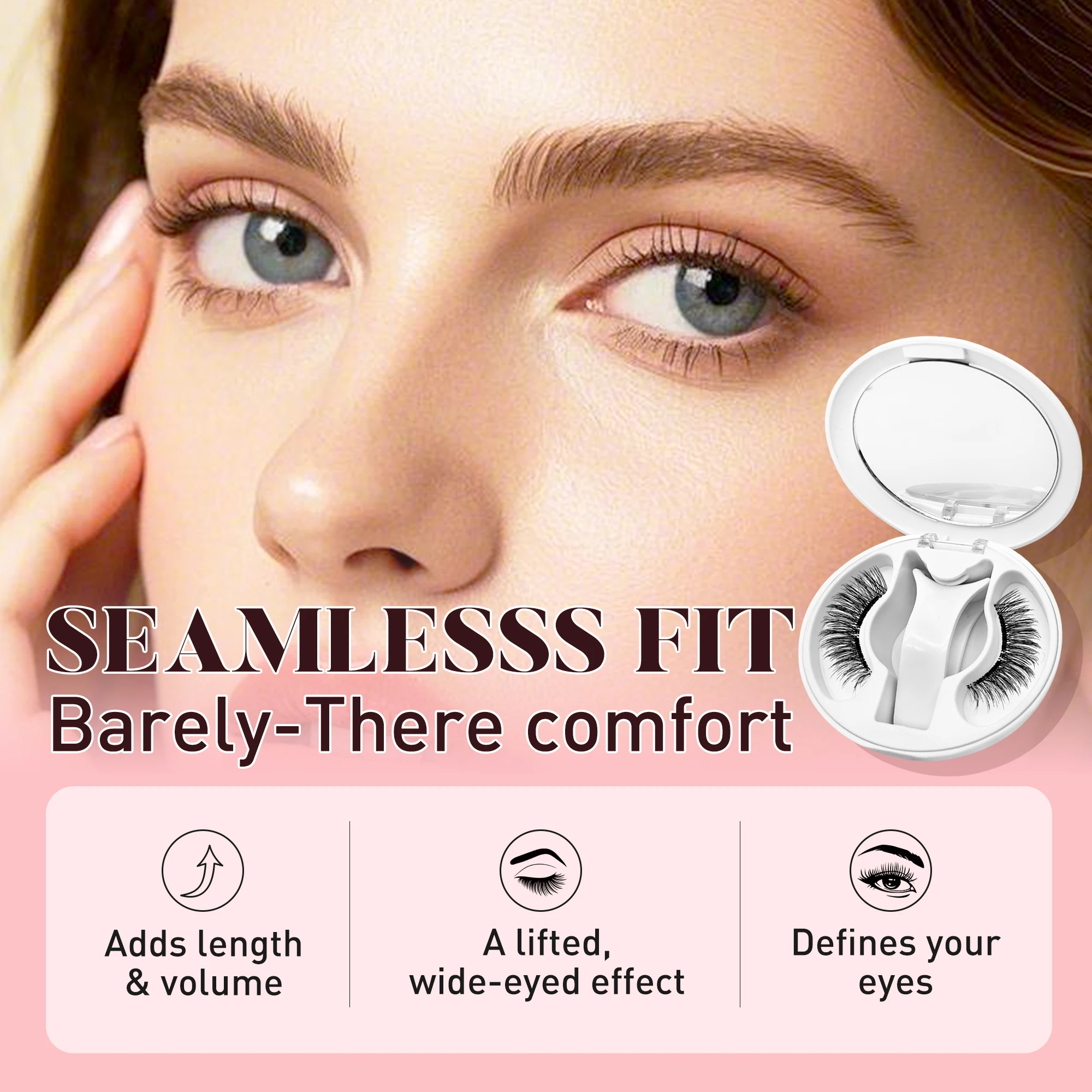 二重磁気まつげ 強力な接着剤で簡単に装着でき、ダメージを与えず、取り外し可能で再利用可能、自然なまつげスタイルに