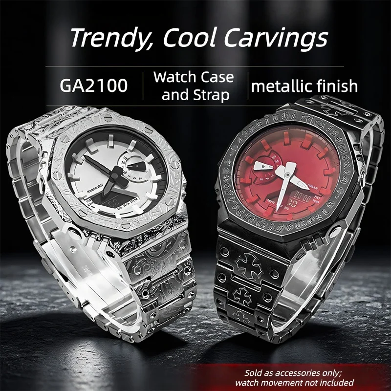 GA2100 Stainless Steel Case + Strap (Compatible with Casio G-SHOCK GA2100, GA-B2100, GA-2110): DIY Customization Kit — Watch Acc