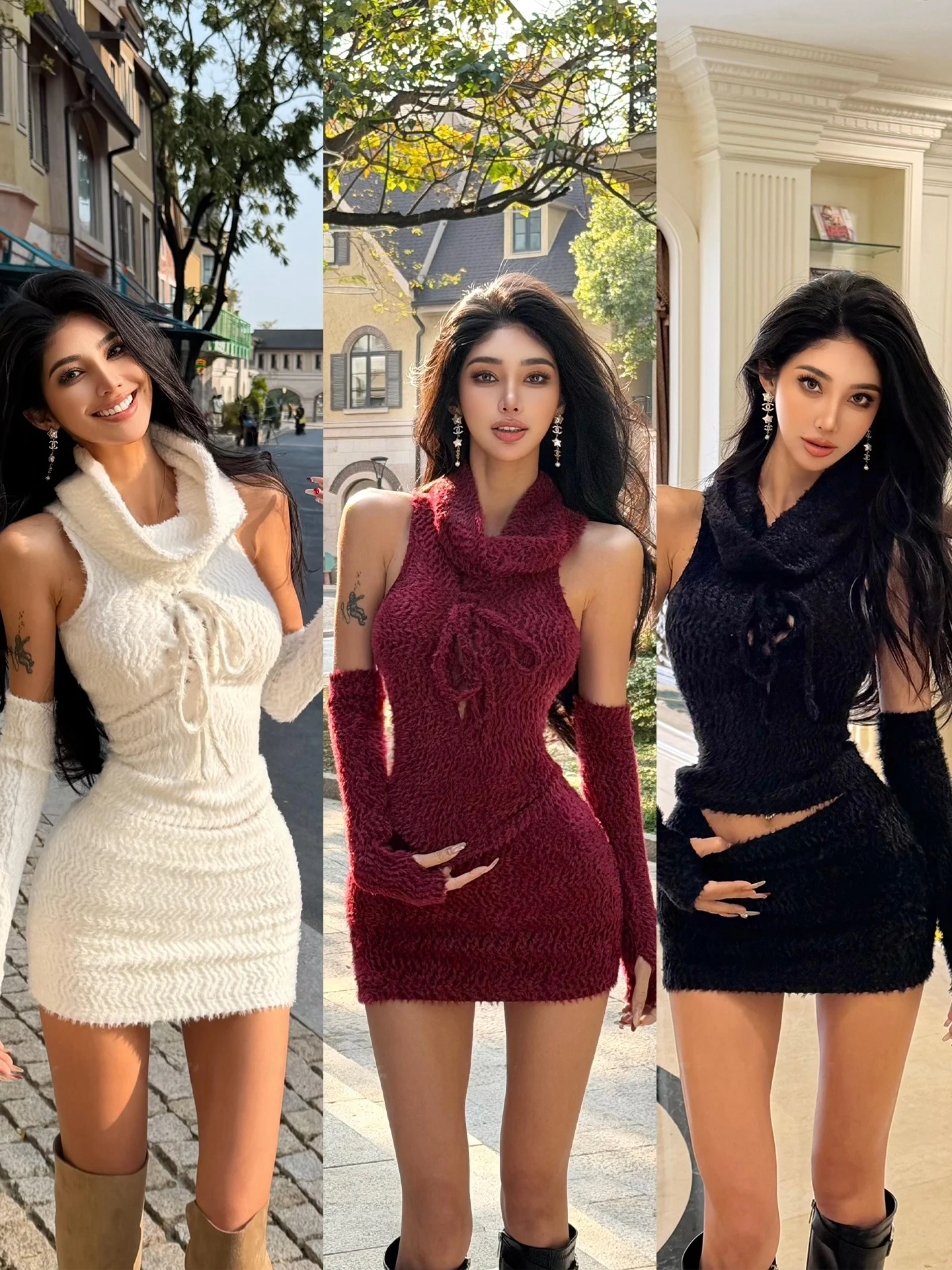 

Cloud Sensation Skin-Tight Winter Aosphere Spicy Girl Plu Set High Collar Svel Knitted Sweater Sve Covers ort ...