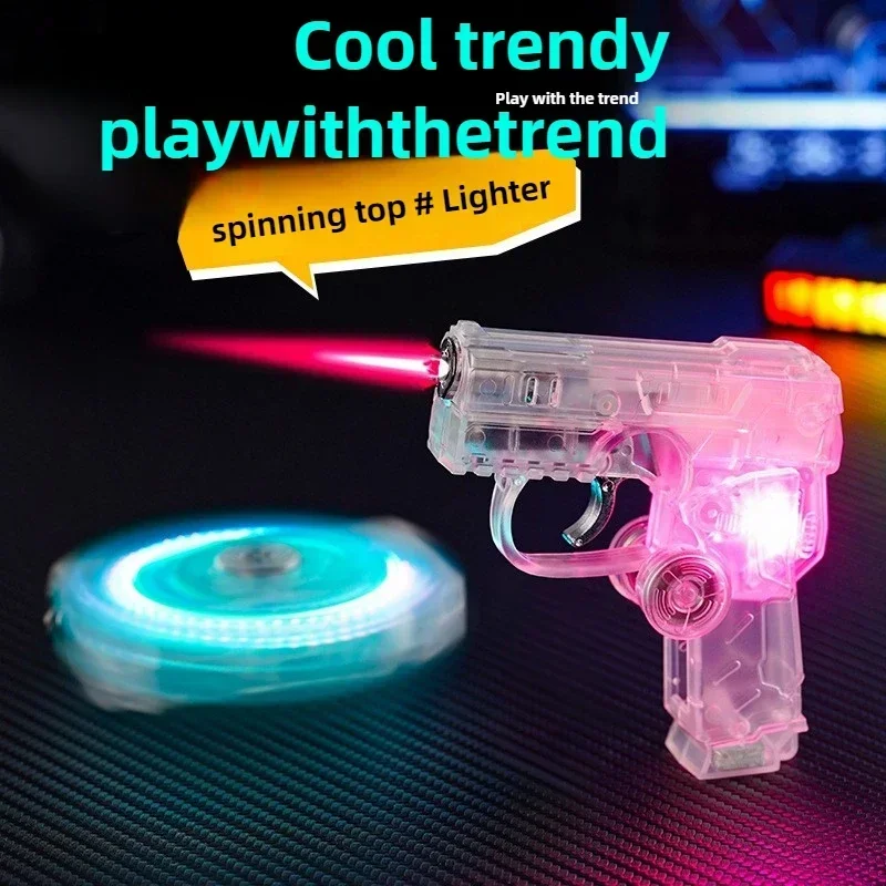 2025 Flash Folding Pistol Inflatable Gas Lighter Red Flame Lighters Fingertip Spinner Stress Reduction Funny Toy