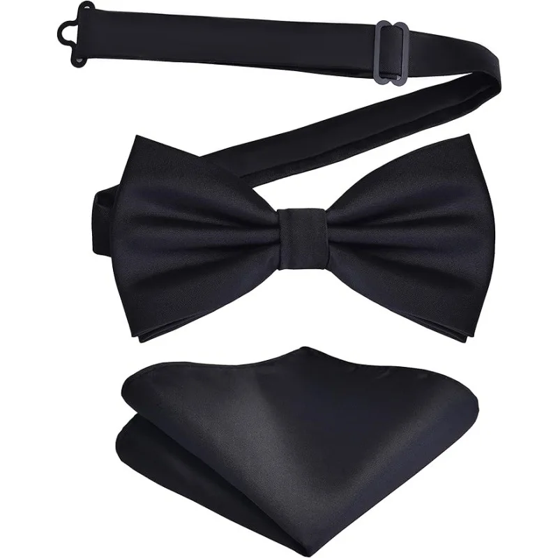Solid Bowtie Pocket Square Cufflinks Set Business Men Neck 2pcs Bow Ties Handky Set Pocket Handkerchiet Accessories