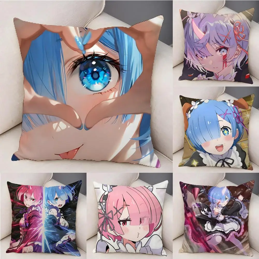 Anime R-Re Zero R-Rem Cushion Cover Plush Decorative Pillow Case With Hidden Zipper Fashion Room Decor For Home