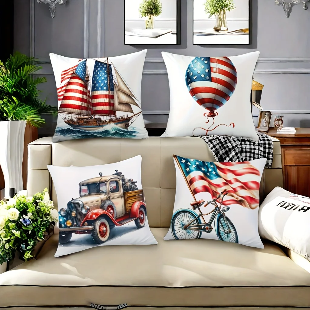 Retro truck flag pattern digital printing pillow cover Short plush Suitable living rooms bedrooms sofas throw cushion cover 4pcs