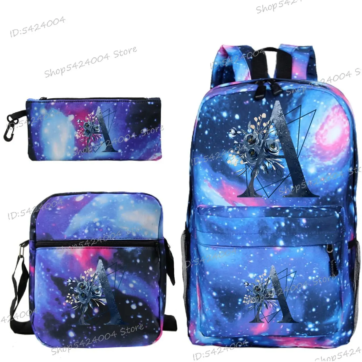 Starry Sky Backpack 3pcs Set Students 26 Alphabet Navy Blue Flowers School Bag Design Teenage Boys Girls 2025 New Backpacks Sets