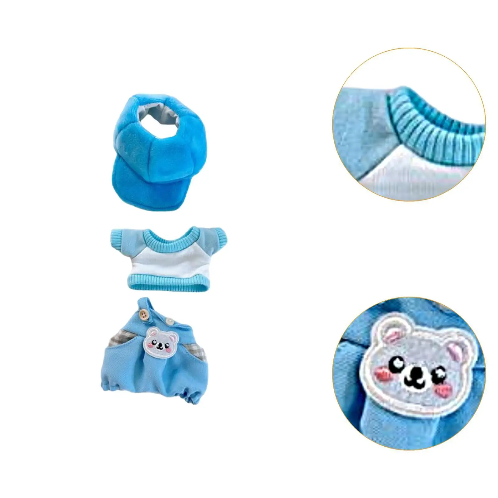 Set di magliette per bambole in peluche da 3 pezzi con cappello Mani su accessori modello carino Decorazione di oggetti di scena per foto Crea le tue bambole per bambole di peluche