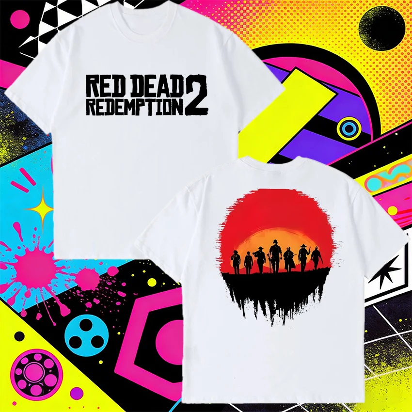

Hot Sale Red Dead Redemption 2 Double Sided print T shirts Unisex vintage Oversized short sleeve T-shirt Men Women Cotton Tops