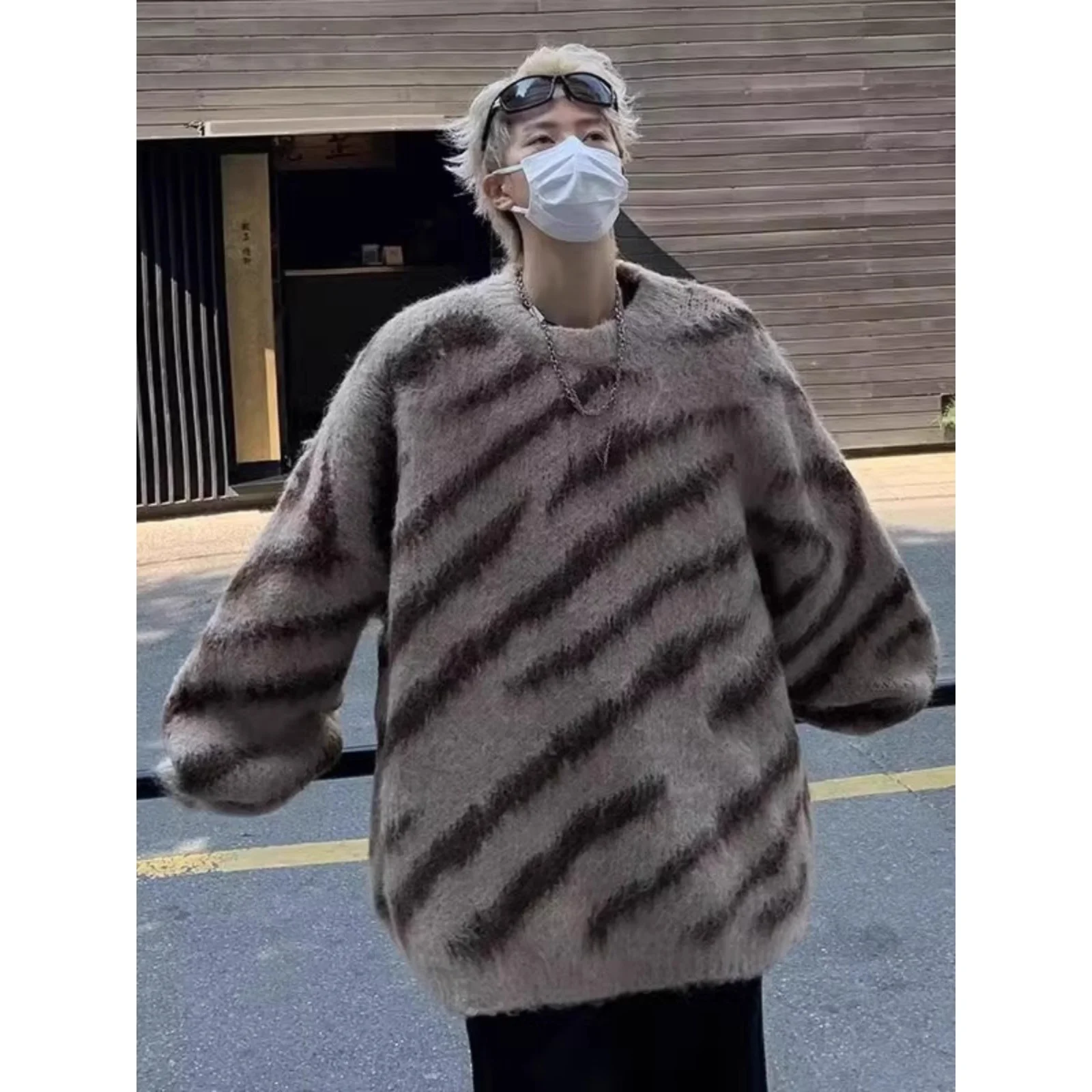 Men's Thiened Knitted Sweater Zebra Pattern Lazy Sle Outerwear Autumn Winter Large Size 300 Pou Casual Faion Polyest...