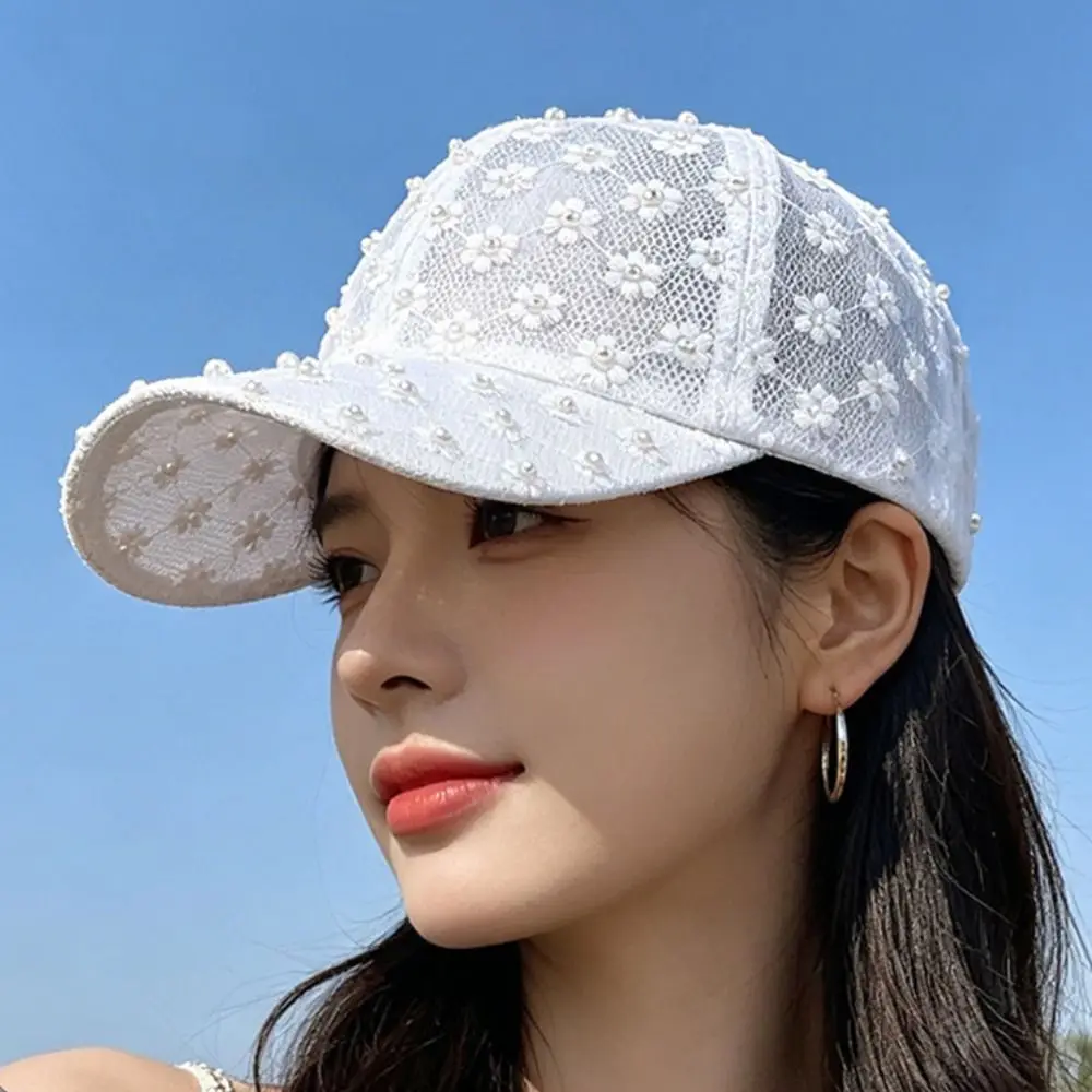 Embroidery Lace Baseball Cap Adjustable Breathable Embroidered Flower Baseball Hat Korean Style Sunscreen Visors Cap Girls