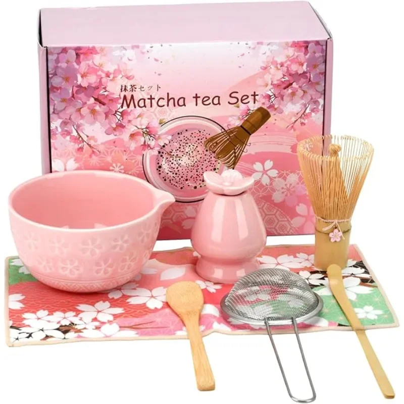8Pcs/Set Japanese Matcha Tea Set with Ceramic Chawan Bowl & Bamboo Chasen Whisk - Authentic Traditional Kit, Complete Ceremonial Tea Making Kit for Matcha Powder - Ideal Christmas/Thanksgiving/Halloween Gift for Tea Lovers & Japanese