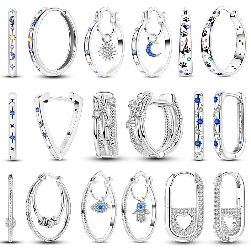 

New 925 Silver Hoop Earring For Woman Pendientes Moon Sun Original Earrings Fashion Jewelry